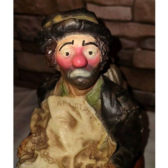 Large Vintage Emmett Kelly Sad Hobo Clown Chalkware Statue Heavy Signed "LEZA" - Picture 7 of 8